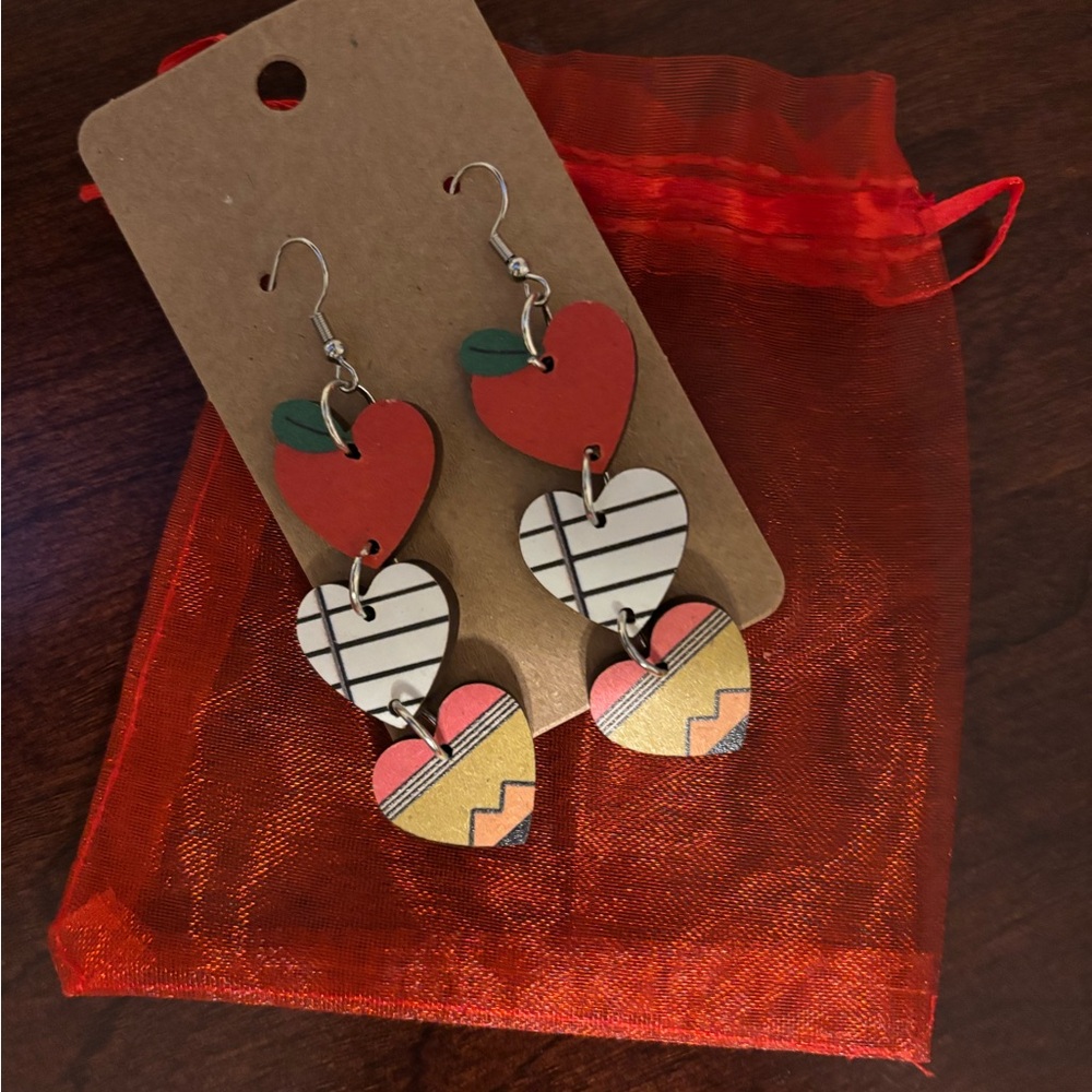 Red and Gold Heart Dangle Earrings